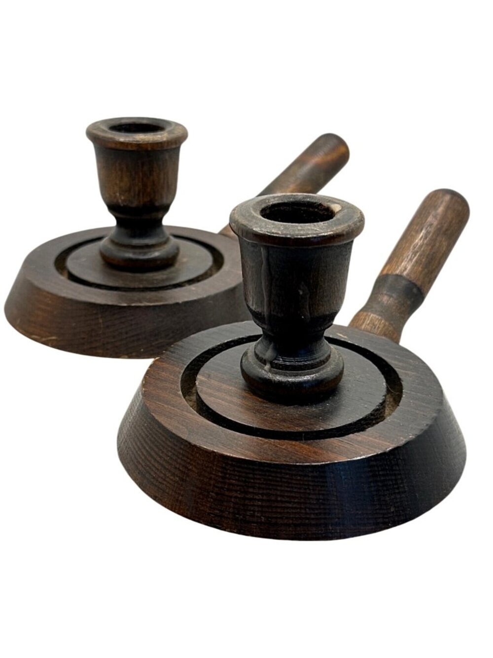 Vintage Wood Candle Holders Mid Century Colonial Style Chambersticks Granny - Picture 1 of 11